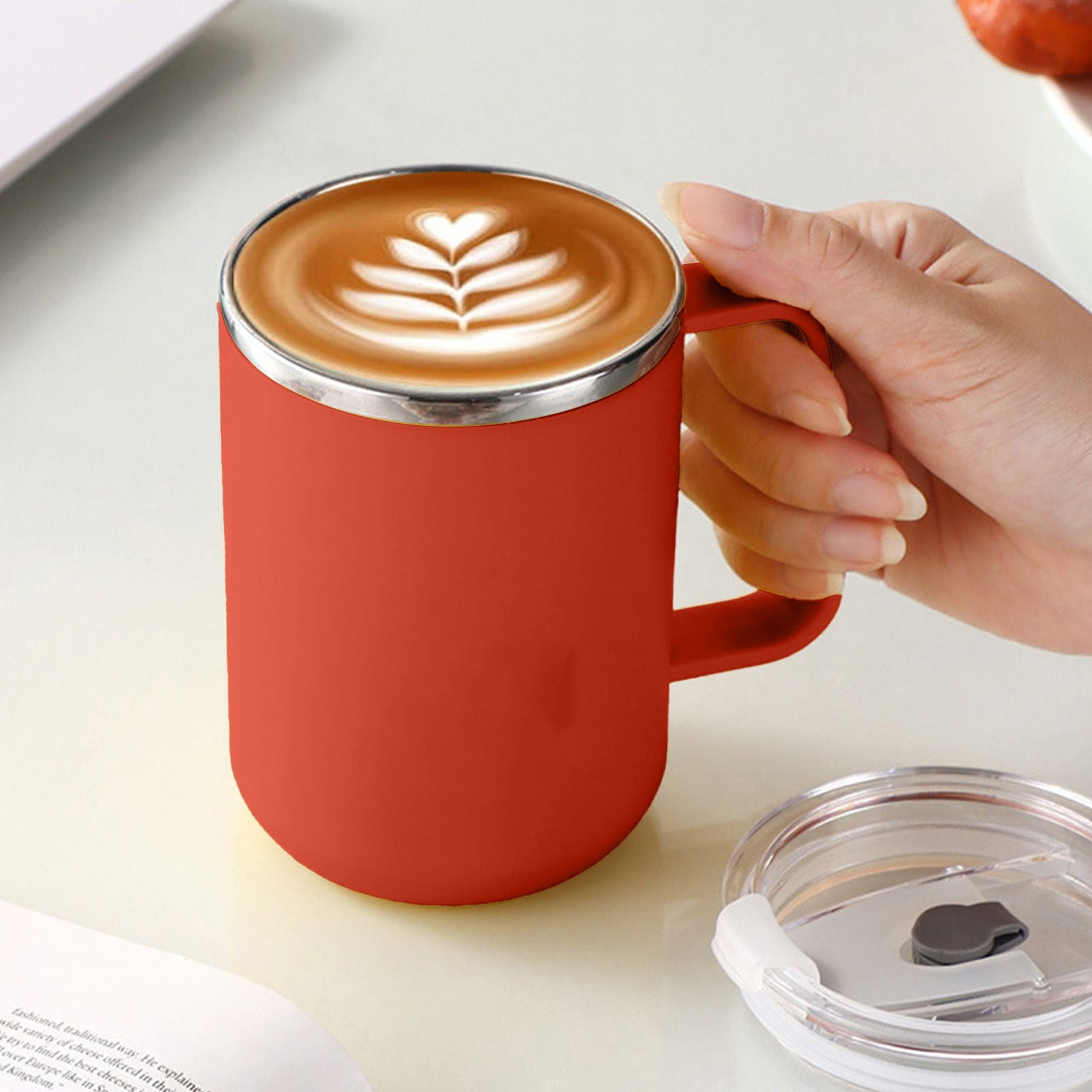 16.91oz 1pc Coffee Mug with Lid, Stainless Steel Coffee Cup, Office  Insulated Coffee Mug with Handle, Travel Coffee Mug