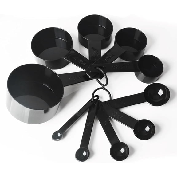 Kitchen Accessories Black Spoons and Measuring Cups Set of 10, Dishwasher safe, Plastic Kitchen Aid Tool for Measuring Dry or Liquid Ingredient with Ease, BPA Free
