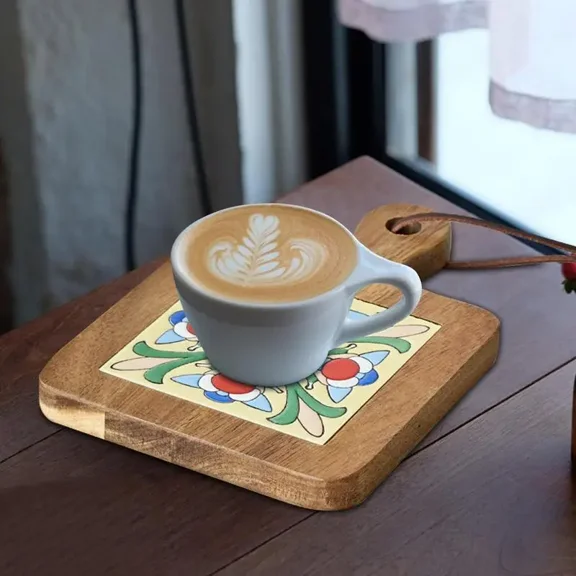 Kitchen Accessories Non Slip Acacia Wood With Tile Coasters Heat Resistant Tableware Pad Pot Mat