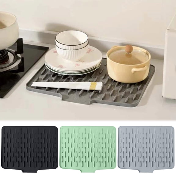 Kitchen Accessories Sink Mat Silicone Drainage Pad For Countertop Slope Non Slip Drain Mat Drip Tray For Sink Edge Dish Drying Silicone Grid Protector Countertop Saver Kitchen Accessories Black