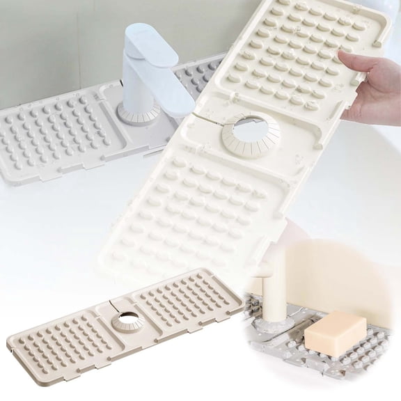 Kitchen Accessory Drain Rack Category for Faucet Guard and Drain Mat Protector in Beige Finish,16.33×5.51 inch,White