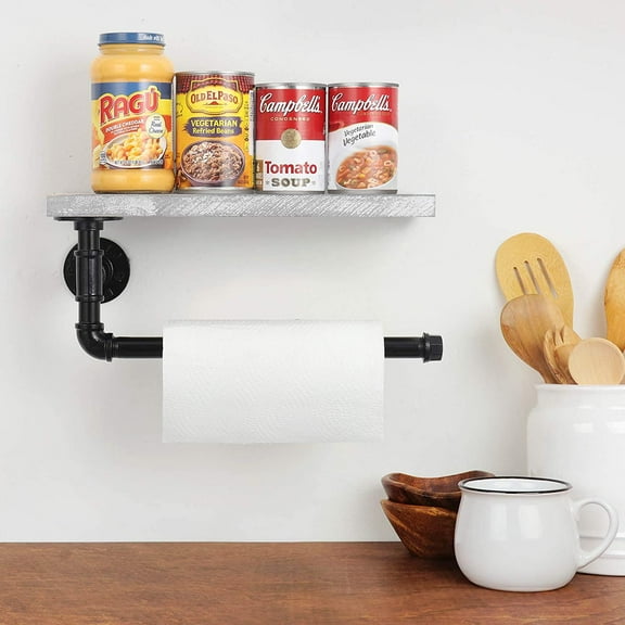 Kitchen And Bathroom Paper Towel Holder Wall Mount Bracket With Cell Phone Organizer