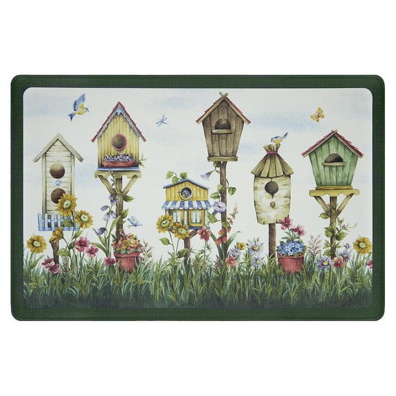 Kitchen Anti-Fatigue Mat, 10mm Thick with Beveled Edges, Muscle Relief - 30" (W) x 18" (L), Birdhouses