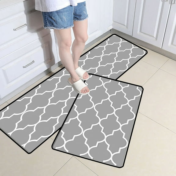 Kitchen Anti-Fatigue Mats 2pcs Cushioned Non-Slip Standing Rug Set,Waterproof Floor Mat for Sink Area Cooking and Workstation Comfort,Durable Kitchen Mat for Home Office Laundry or Workshop-Gray