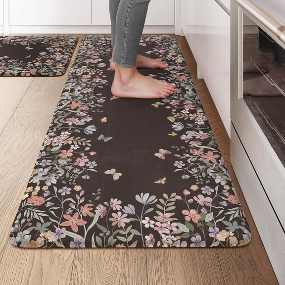 Kitchen Anti Fatigue Mats, Farmhouse Kitchen Rugs Sets of 2, Memory Foam Kitchen Mats for Floor, Waterproof Non Skid Standing Mat for Sink Laundry Office Desk Black 17.3"x47"+17.3"x29"