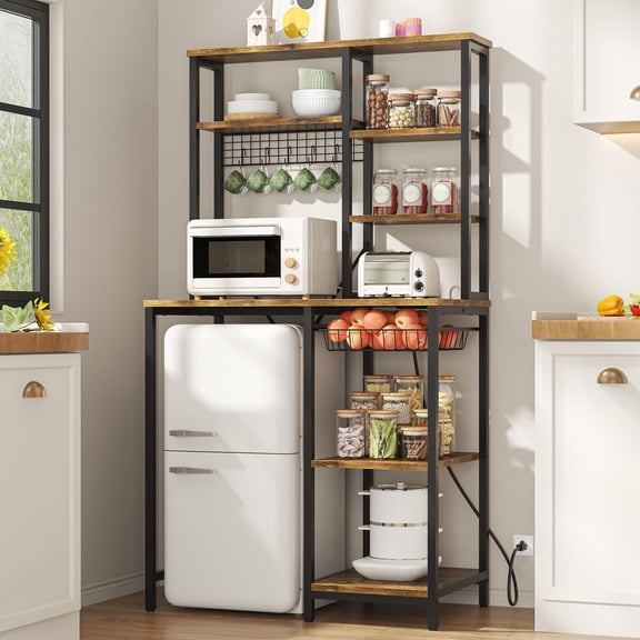 Kitchen Appliance Organizer Stand With Shelves, Hooks, And Power Outlet - Standard