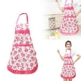 thumbnail image 1 of Kitchen Apron Bowknot Floral Print Polyester Restaurant Home Cooking Pocket Work Clothes/ Apron Rose Red, 1 of 7