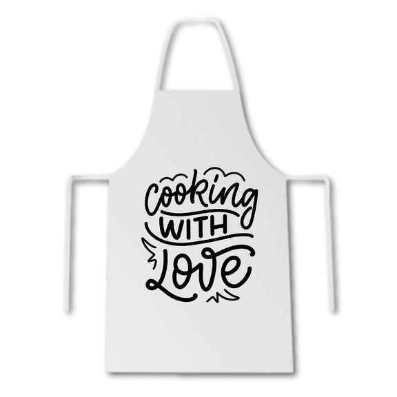 Kitchen Apron, White, Cooking with Love, Adult Apron for Chef, Baker, Bartender, Workshops & Catering