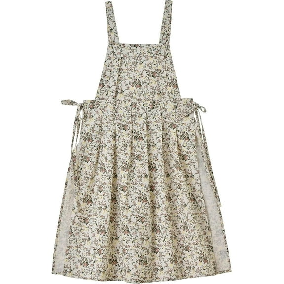 Kitchen Apron Floral Cotton Waterproof Women Apron Adjustable with Pockets Vintage Pinafore for Cooking Baking