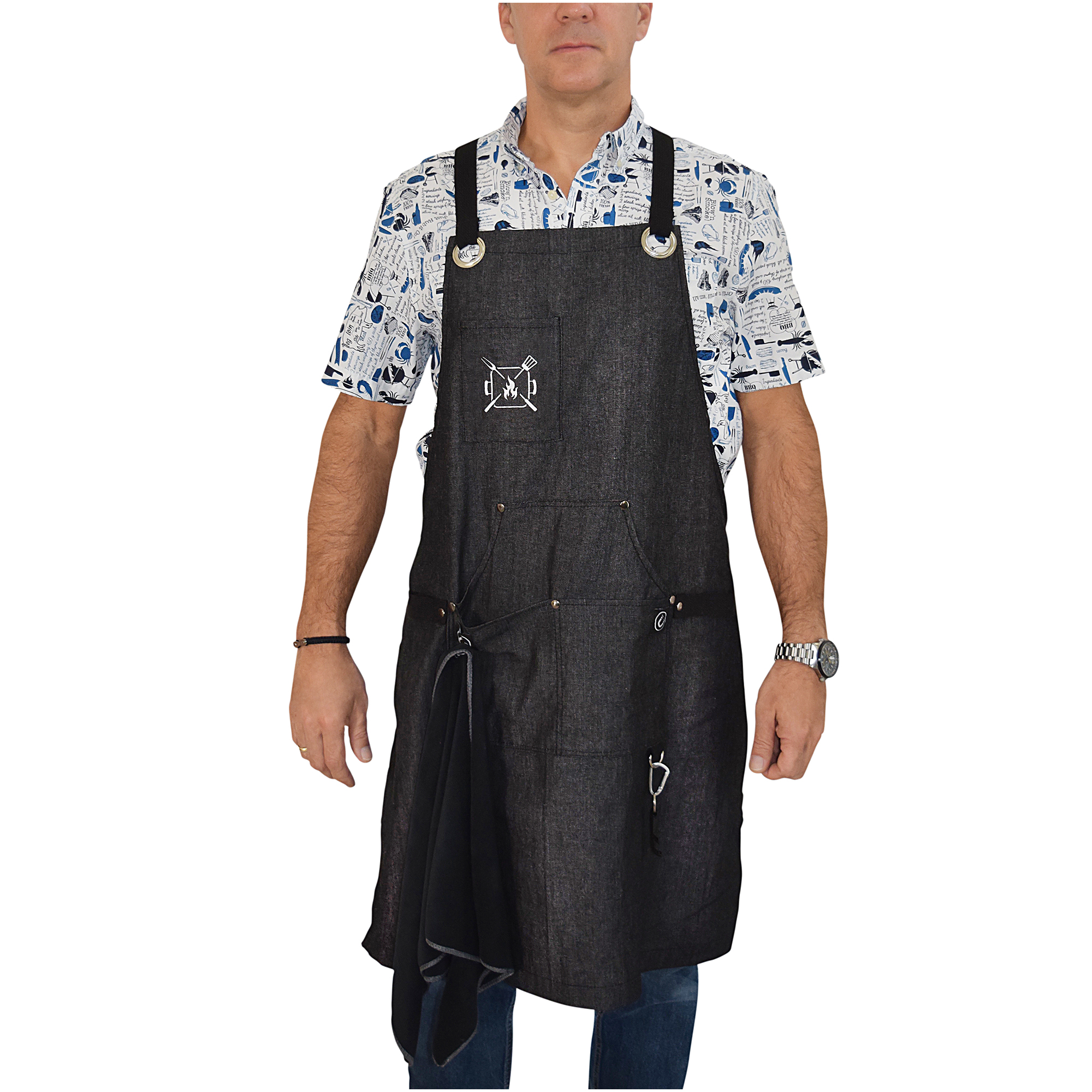 Kitchen Apron for Men | Professional Grade made for Cooking, BBQ, Grill, Chef | Quick-Release Buckle, with Magnetic BBQ Towel and Grill Tool Pockets and Holders. 10 oz. Cotton.