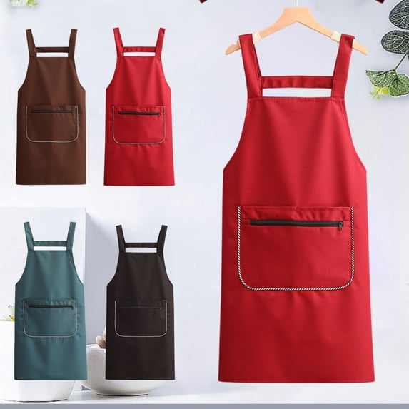 Kitchen Apron Polyester Waterproof and Oil Resistant, Dirt Repellent Washable Cooking Bib with Ergonomic H-strap Design and Phone Pocket for Baking, Topliu
