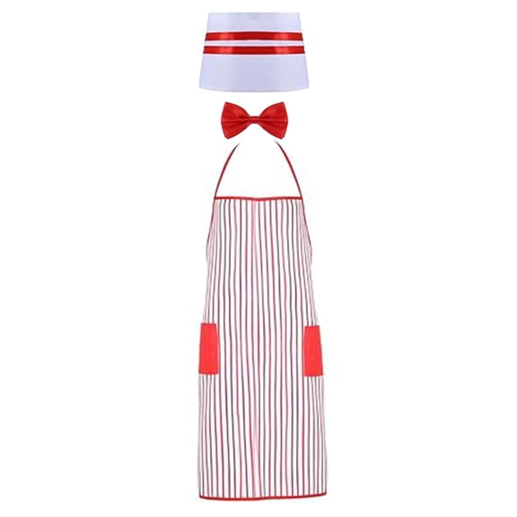 Kitchen Apron With Double Functional Pockets Matching Headwear Halloween Party Attire For Waitstaff Holiday Event