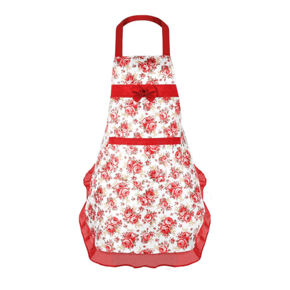 Kitchen Apron for Women, Stain Resistant Cooking Apron with Rose Flower and Bowknot Design, Waterproof Housework Bib Apron for Home Baking, Floral Style A#035