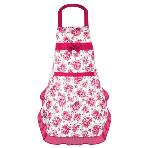 Kitchen Apron for Women, Stain Resistant Cooking Apron with Rose Flower and Bowknot Design, Waterproof Housework Bib Apron for Home Baking, Floral Style A#036