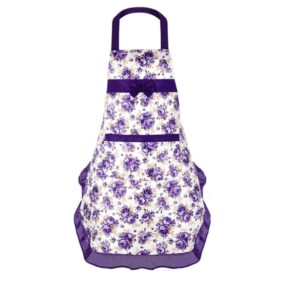 Kitchen Apron for Women, Stain Resistant Cooking Apron with Rose Flower and Bowknot Design, Waterproof Housework Bib Apron for Home Baking, Floral Style A#037