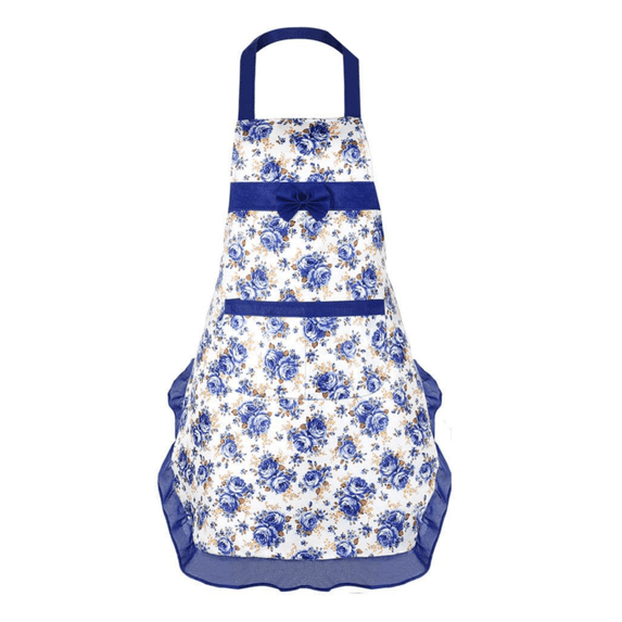 Kitchen Apron for Women, Stain Resistant Cooking Apron with Rose Flower and Bowknot Design, Waterproof Housework Bib Apron for Home Baking, Floral Style B#038