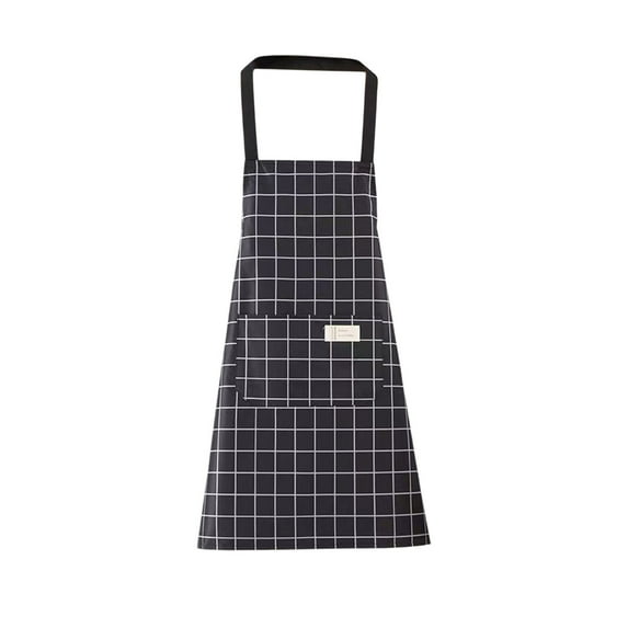 Kitchen Apron for Men and Women Oil-and-Water-Resistant with Adjustable Waist Ties, Lightweight with Front Large Pockets, Checkered (Black)