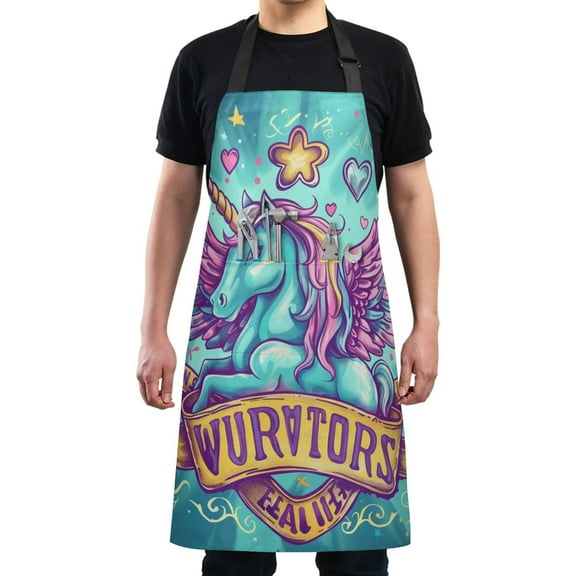 Kitchen Apron with 2 Pockets Adjustable waterproof Cooking Aprons for Women Men Chef Adorable Unicorn Flying