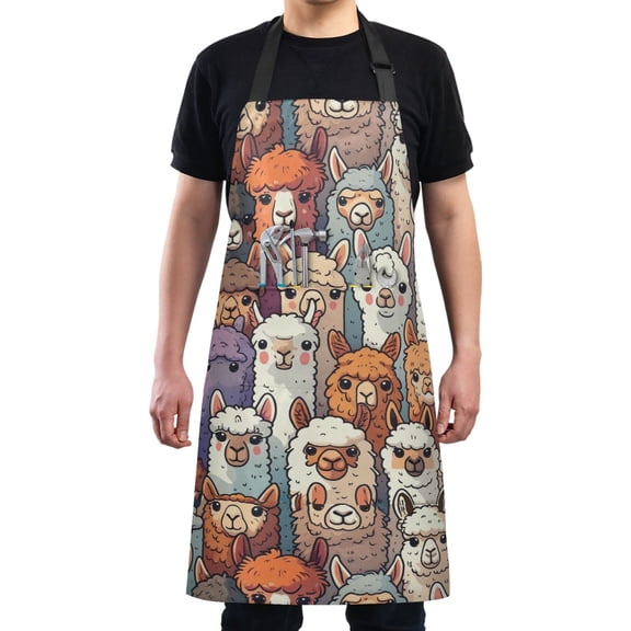 Kitchen Apron with 2 Pockets Adjustable waterproof Cooking Aprons for Women Men Chef Alpaca Llama Animal Faces