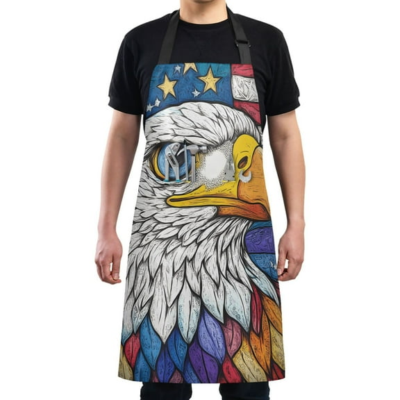 Kitchen Apron with 2 Pockets Adjustable waterproof Cooking Aprons for Women Men Chef American Flag and Eagle