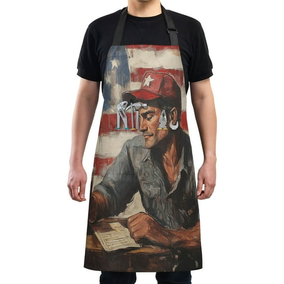 Kitchen Apron with 2 Pockets Adjustable waterproof Cooking Aprons for Women Men Chef American Worker and Flag