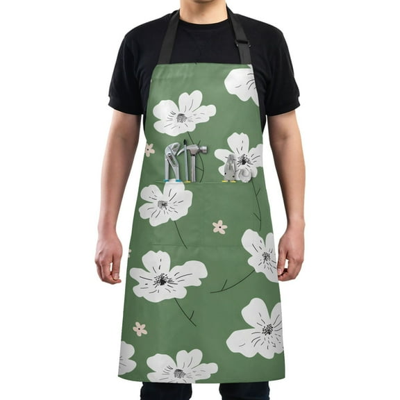 Kitchen Apron with 2 Pockets Adjustable waterproof Cooking Aprons for Women Men Chef Beautiful Abstract Flowers