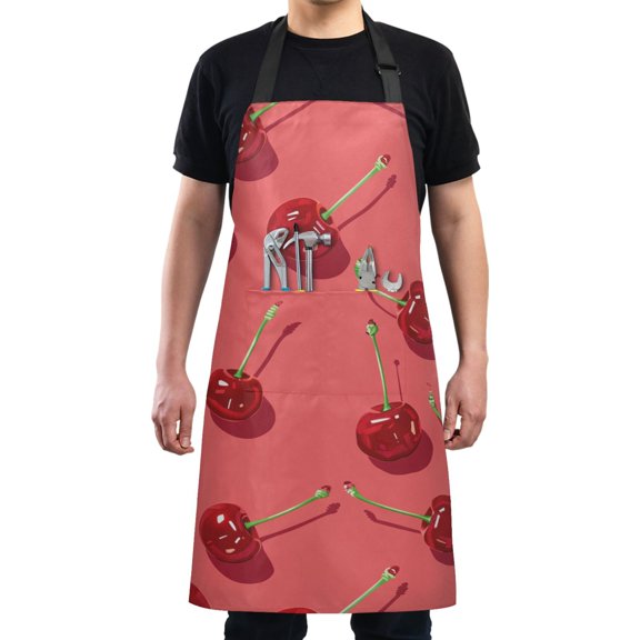 Kitchen Apron with 2 Pockets Adjustable waterproof Cooking Aprons for Women Men Chef Beautiful Cherry