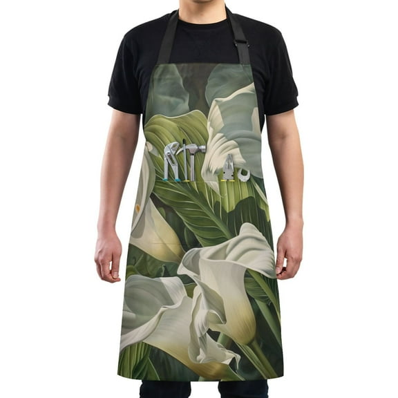 Kitchen Apron with 2 Pockets Adjustable waterproof Cooking Aprons for Women Men Chef Beautiful Lilies Flower and Leaf