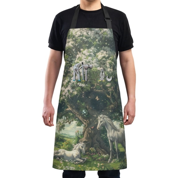 Kitchen Apron with 2 Pockets Adjustable waterproof Cooking Aprons for Women Men Chef Beautiful Tree with Unicorn