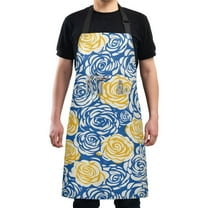 Kitchen Apron with 2 Pockets Adjustable waterproof Cooking Aprons for Women Men Chef Blue Yellow Rose