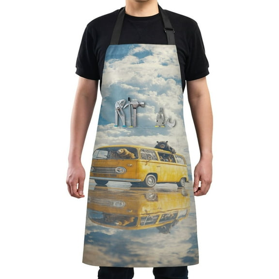 Kitchen Apron with 2 Pockets Adjustable waterproof Cooking Aprons for Women Men Chef Bus on Lake