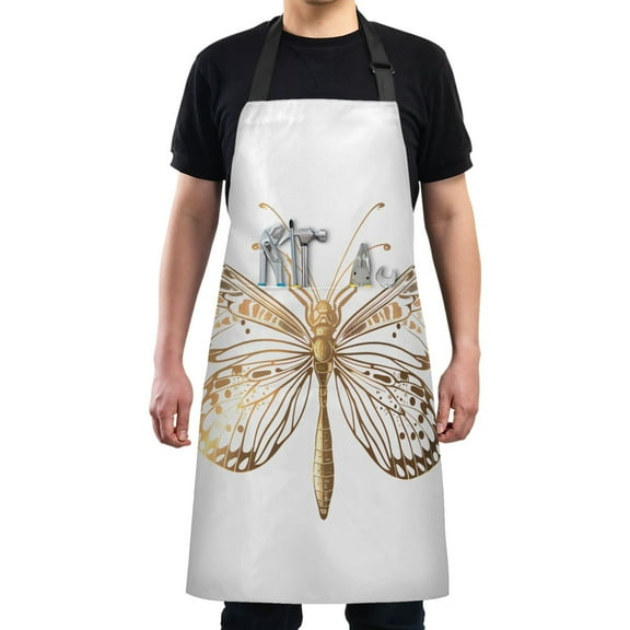 Kitchen Apron with 2 Pockets Adjustable waterproof Cooking Aprons for Women Men Chef Butterfly Dragonfly