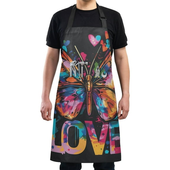 Kitchen Apron with 2 Pockets Adjustable waterproof Cooking Aprons for Women Men Chef Butterfly and Love