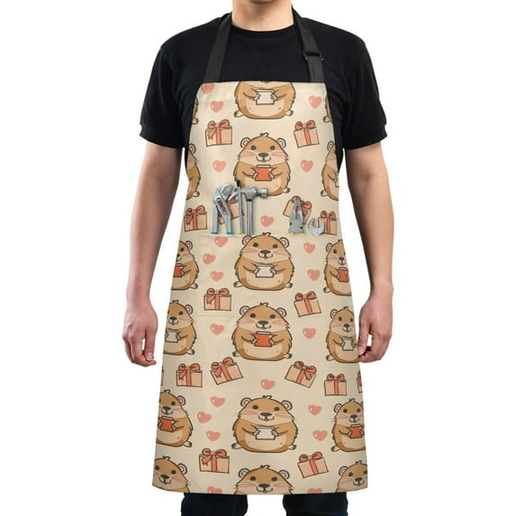 Kitchen Apron with 2 Pockets Adjustable waterproof Cooking Aprons for Women Men Chef Capybara Holding Gift