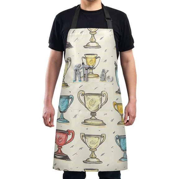 Kitchen Apron with 2 Pockets Adjustable waterproof Cooking Aprons for Women Men Chef Cartoon Trophies