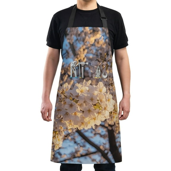 Kitchen Apron with 2 Pockets Adjustable waterproof Cooking Aprons for Women Men Chef Cherry Tree Blossom
