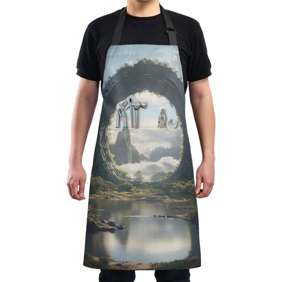 Kitchen Apron with 2 Pockets Adjustable waterproof Cooking Aprons for Women Men Chef Circle Gate in Mountains