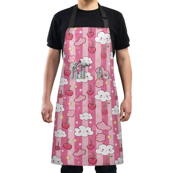 Kitchen Apron with 2 Pockets Adjustable waterproof Cooking Aprons for Women Men Chef Clouds Cherries Star