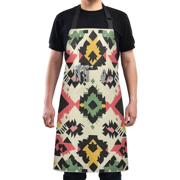 Kitchen Apron with 2 Pockets Adjustable waterproof Cooking Aprons for Women Men Chef Colorful Aztec Pattern