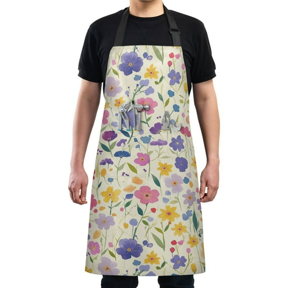 Kitchen Apron with 2 Pockets Adjustable waterproof Cooking Aprons for Women Men Chef Colorful Watercolor Floral