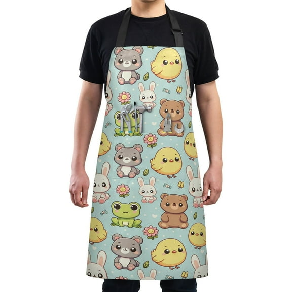 Kitchen Apron with 2 Pockets Adjustable waterproof Cooking Aprons for Women Men Chef Cute Frog Bear Rabbit