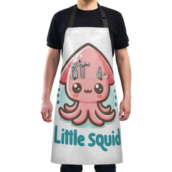 Kitchen Apron with 2 Pockets Adjustable waterproof Cooking Aprons for Women Men Chef Cute Little Squid