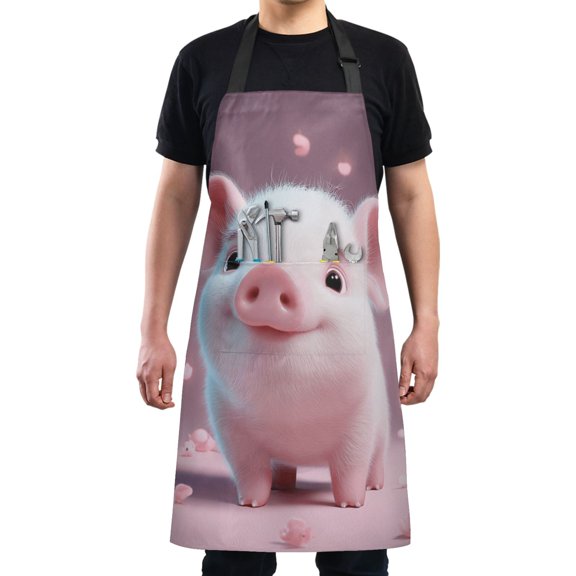 Kitchen Apron with 2 Pockets Adjustable waterproof Cooking Aprons for Women Men Chef Cute Pig and Petals