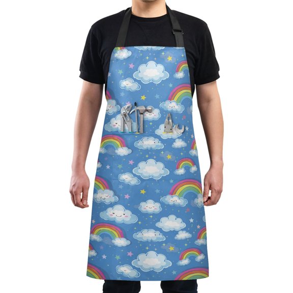 Kitchen Apron with 2 Pockets Adjustable waterproof Cooking Aprons for Women Men Chef Cute Rainbow and Cloud