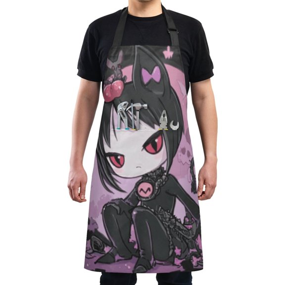 Kitchen Apron with 2 Pockets Adjustable waterproof Cooking Aprons for Women Men Chef Cute Vampire with Cat Ears