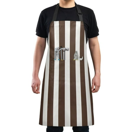 Kitchen Apron with 2 Pockets Adjustable waterproof Cooking Aprons for Women Men Chef Dark Brown and White Striped