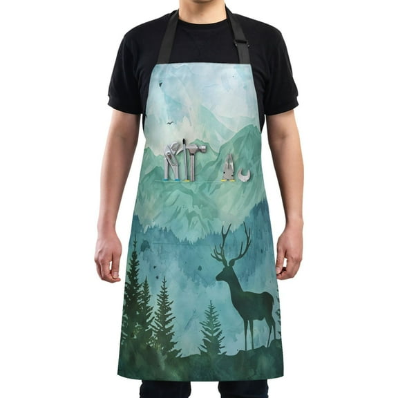 Kitchen Apron with 2 Pockets Adjustable waterproof Cooking Aprons for Women Men Chef Deer in Forests