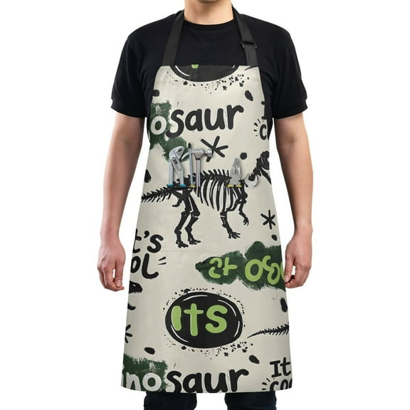 Kitchen Apron with 2 Pockets Adjustable waterproof Cooking Aprons for Women Men Chef Dinosaur Graffiti