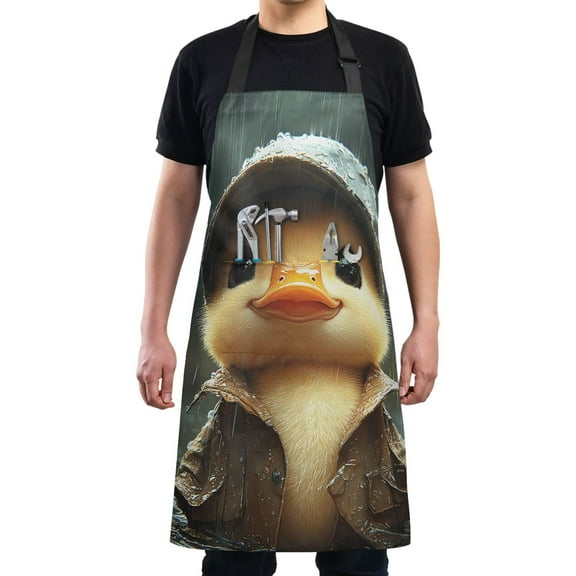 Kitchen Apron with 2 Pockets Adjustable waterproof Cooking Aprons for Women Men Chef Duck with Raincoat and Cap