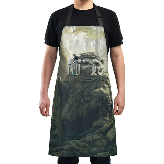 Kitchen Apron with 2 Pockets Adjustable waterproof Cooking Aprons for Women Men Chef Ewok in Forest